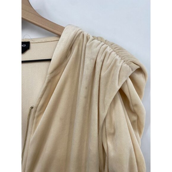 BEBE VELVET BEIGE FRONT ZIP CINCHED SHOULDER SMALL JOGGER JUMPSUIT LONG SLEEVE - Picture 2 of 5